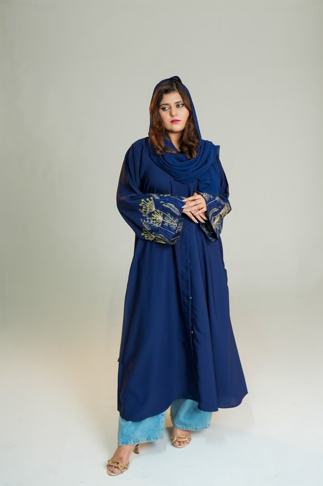 Navy Blue Embroidered Abayan set long