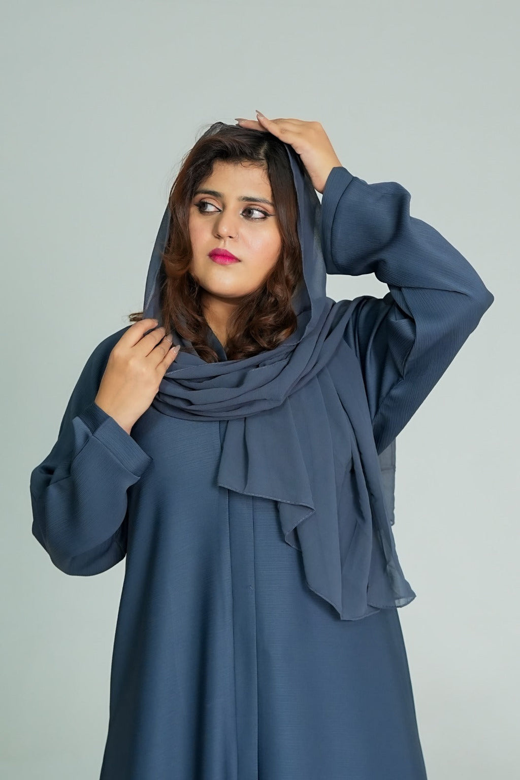 Slate Blue Flared Abaya & Hijab Set