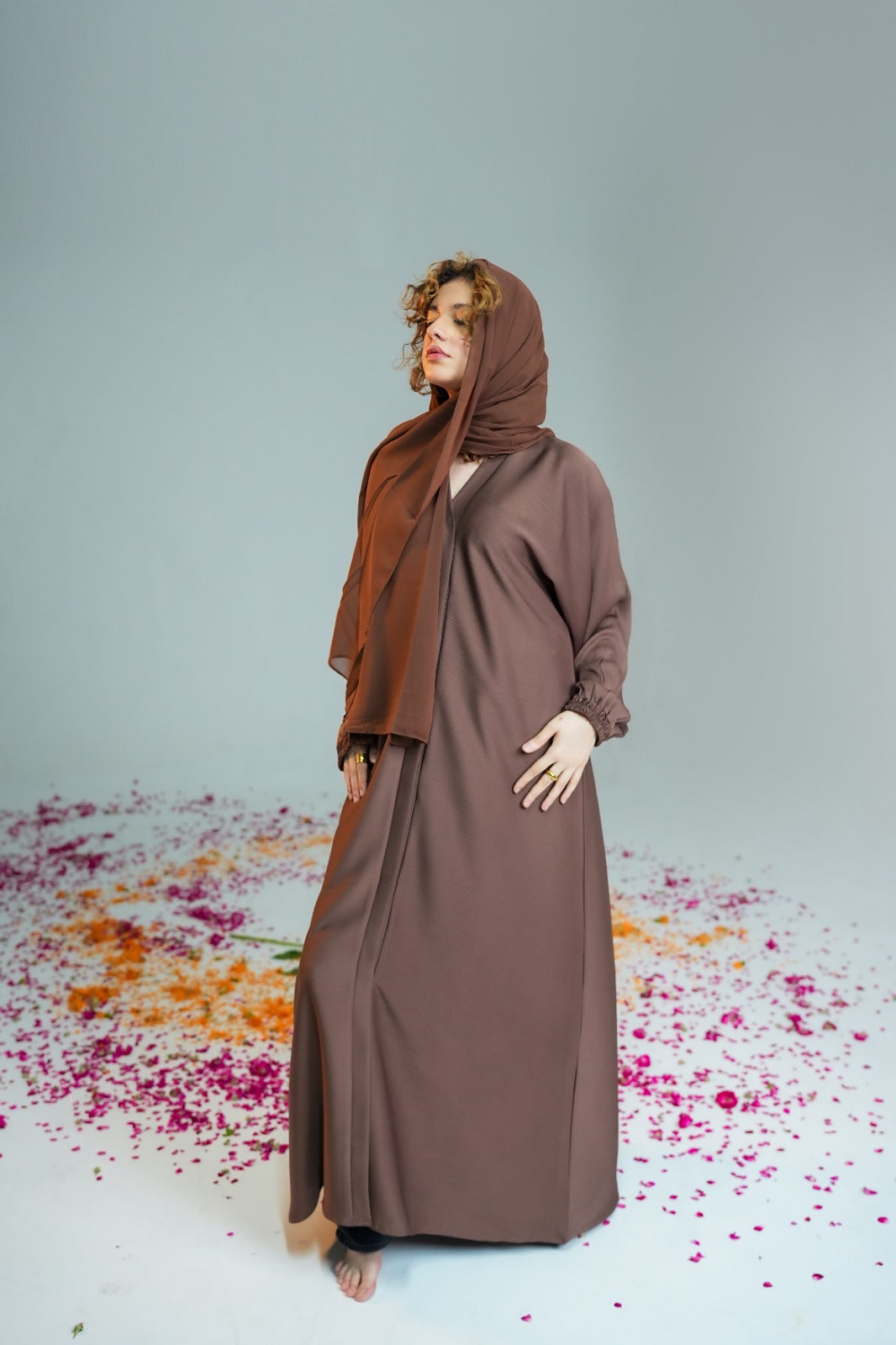 Brown Floral Embroidered Abaya