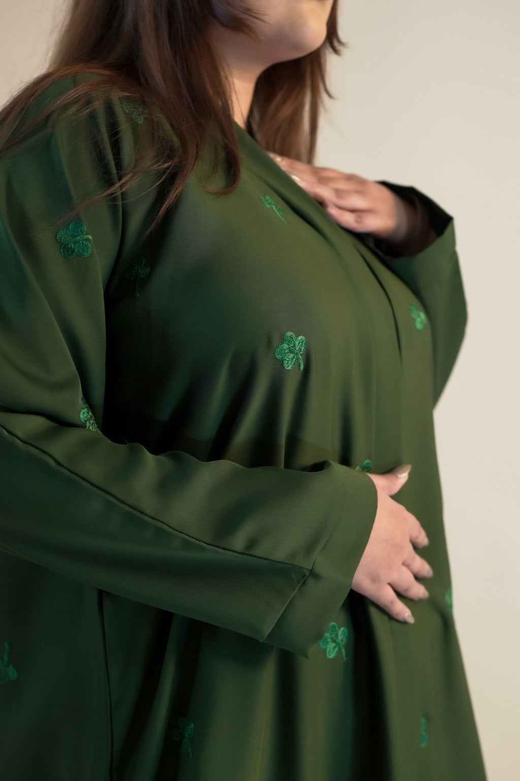 Emerald Botanical Embroidery Open Abaya