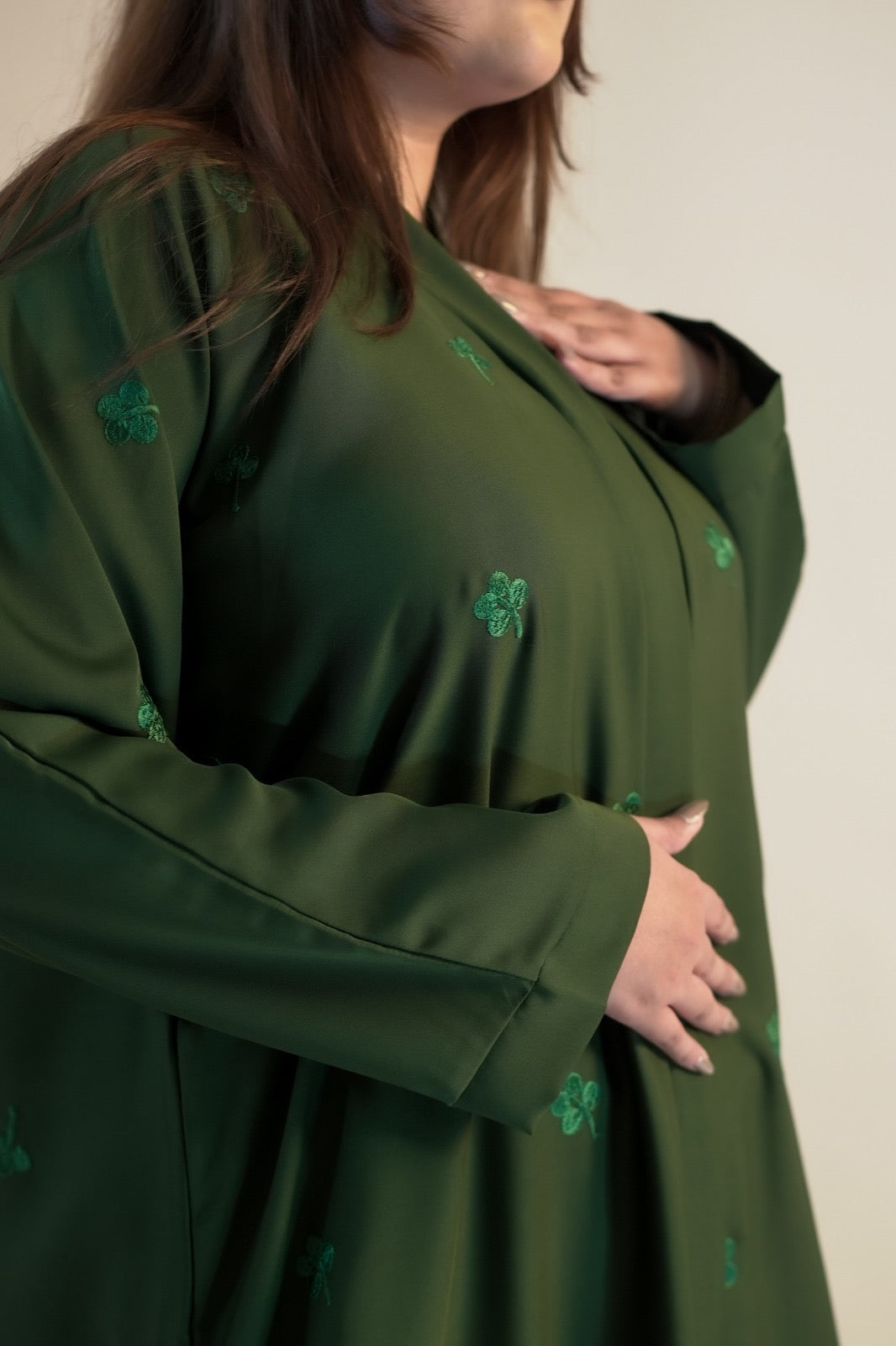Emerald Botanical Embroidery Open Abaya