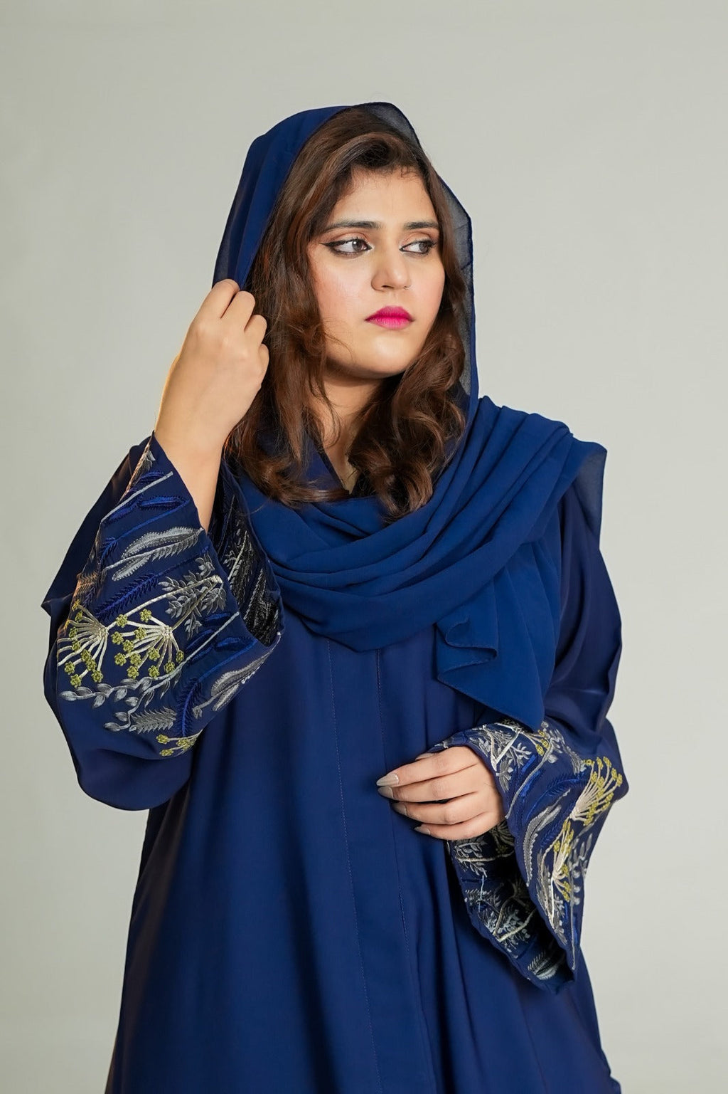 Navy Blue Embroidered Abayan set long
