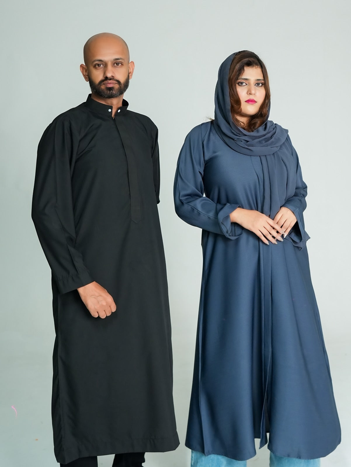 Slate Blue Flared Abaya & Hijab Set