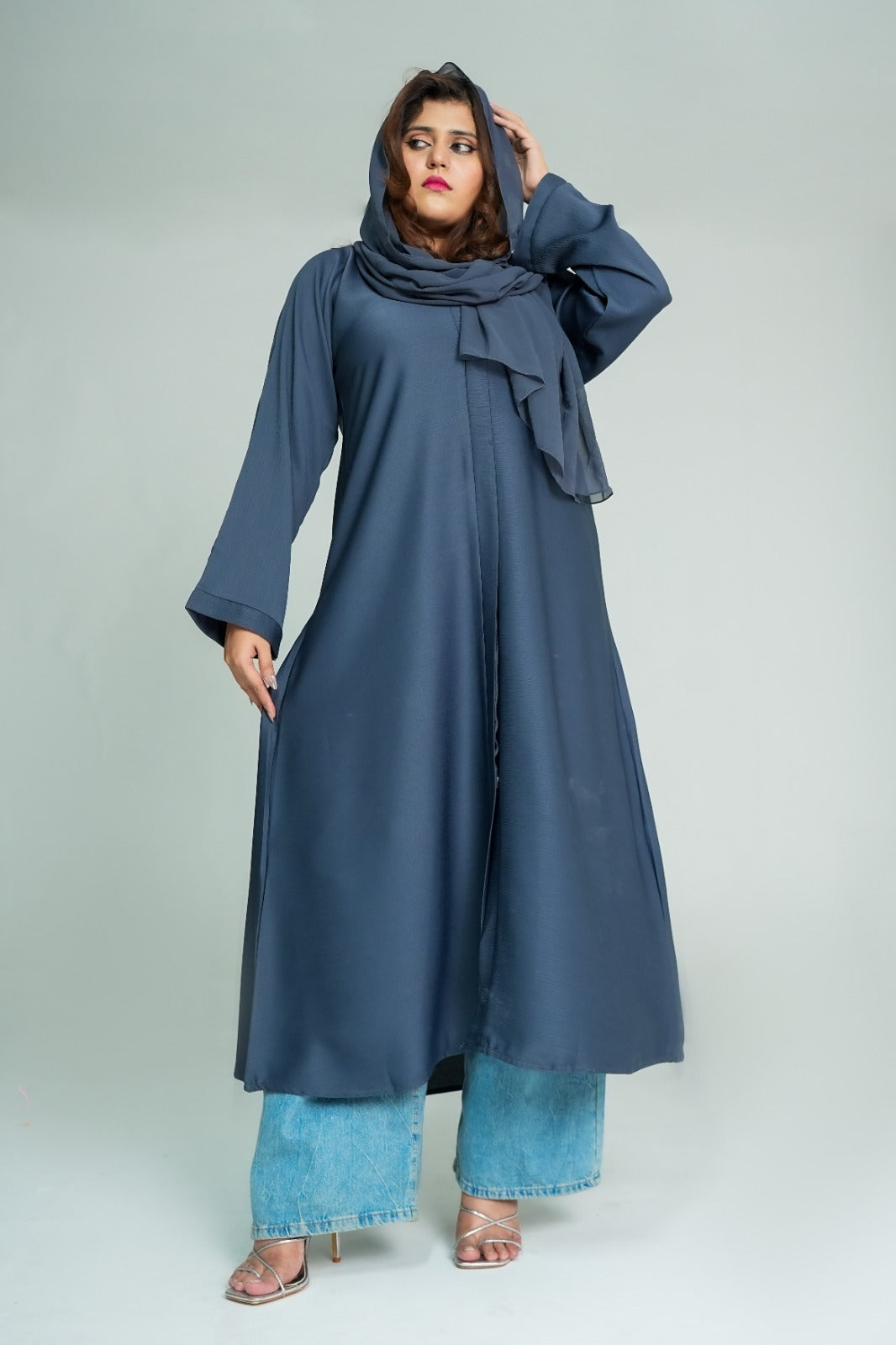 Slate Blue Flared Abaya & Hijab Set