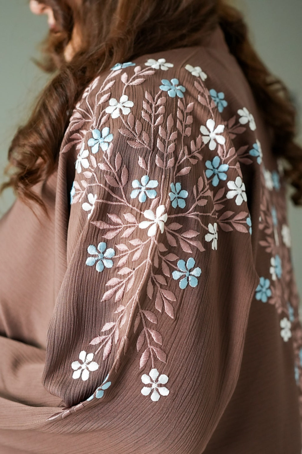 Brown Floral Embroidered Abaya