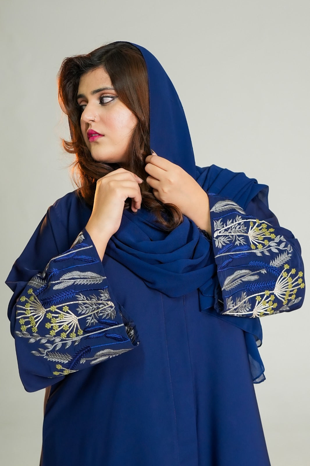 Navy Blue Embroidered Abayan set long