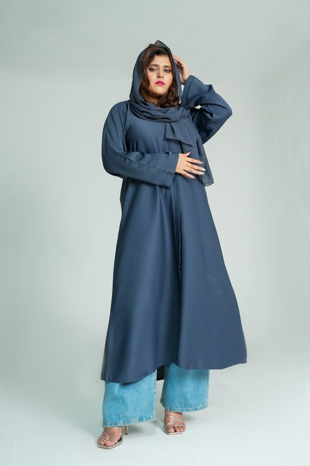 Slate Blue Flared Abaya & Hijab Set