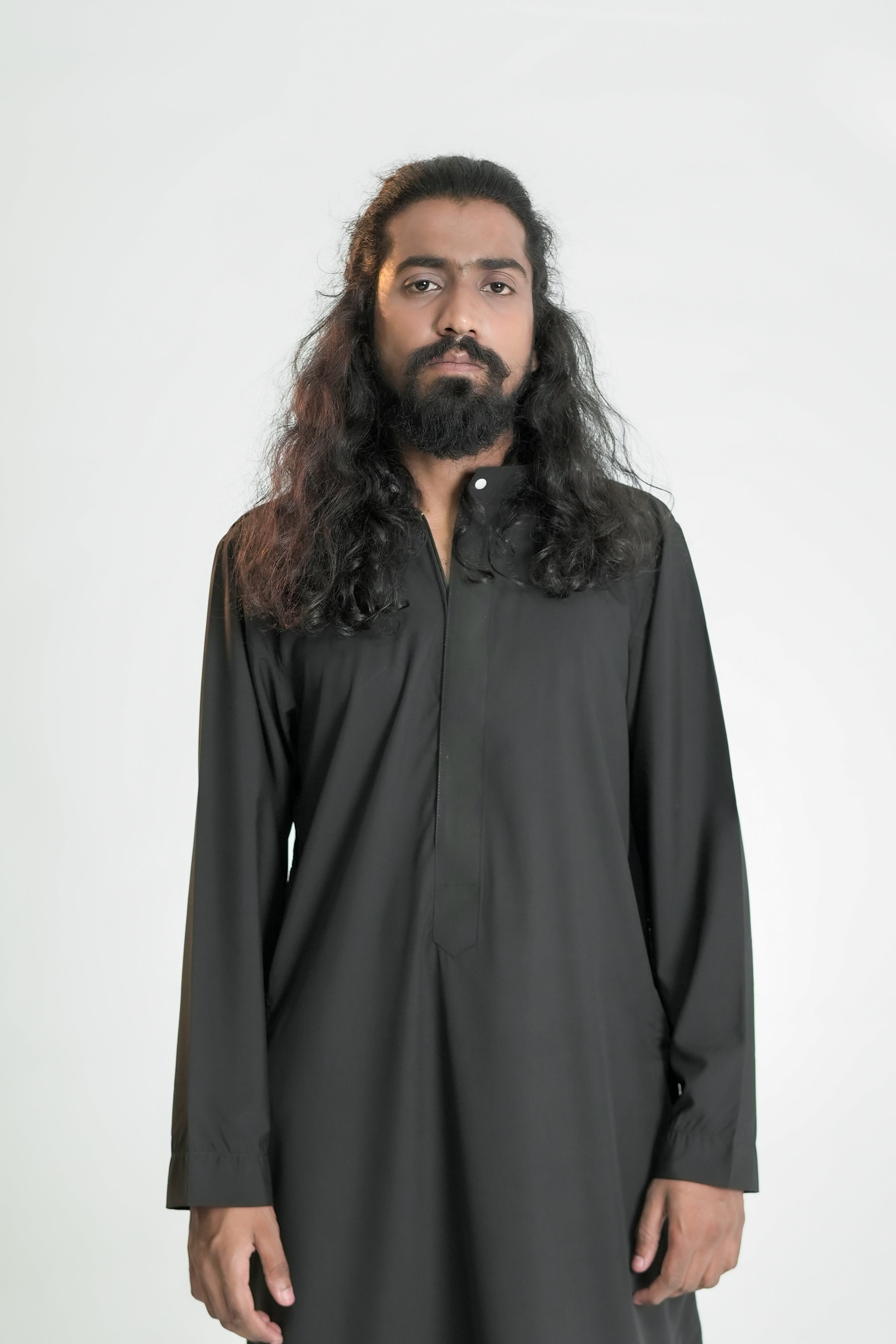 Model wearing IMAN APPAREL Saudi Black Jubbah