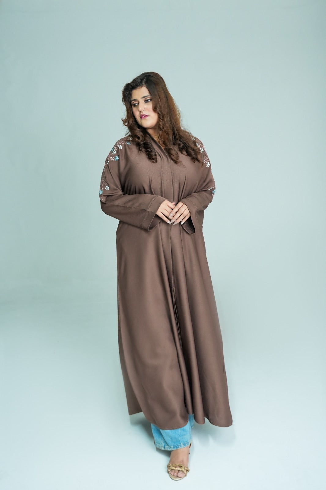 Brown Floral Embroidered Abaya