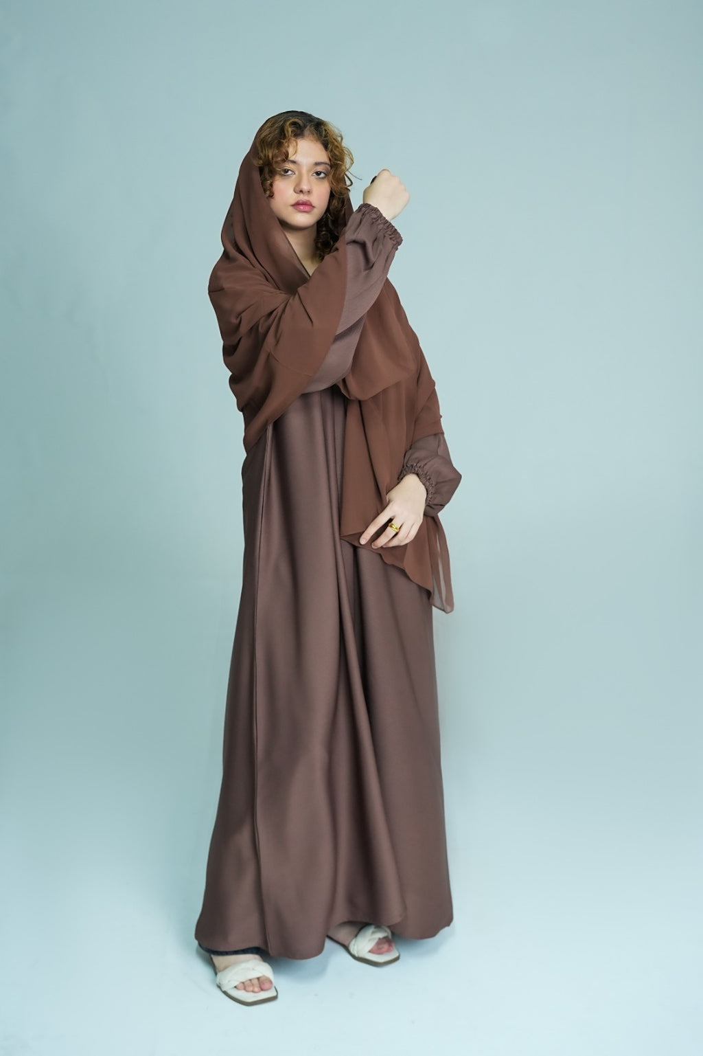 Brown Floral Embroidered Abaya
