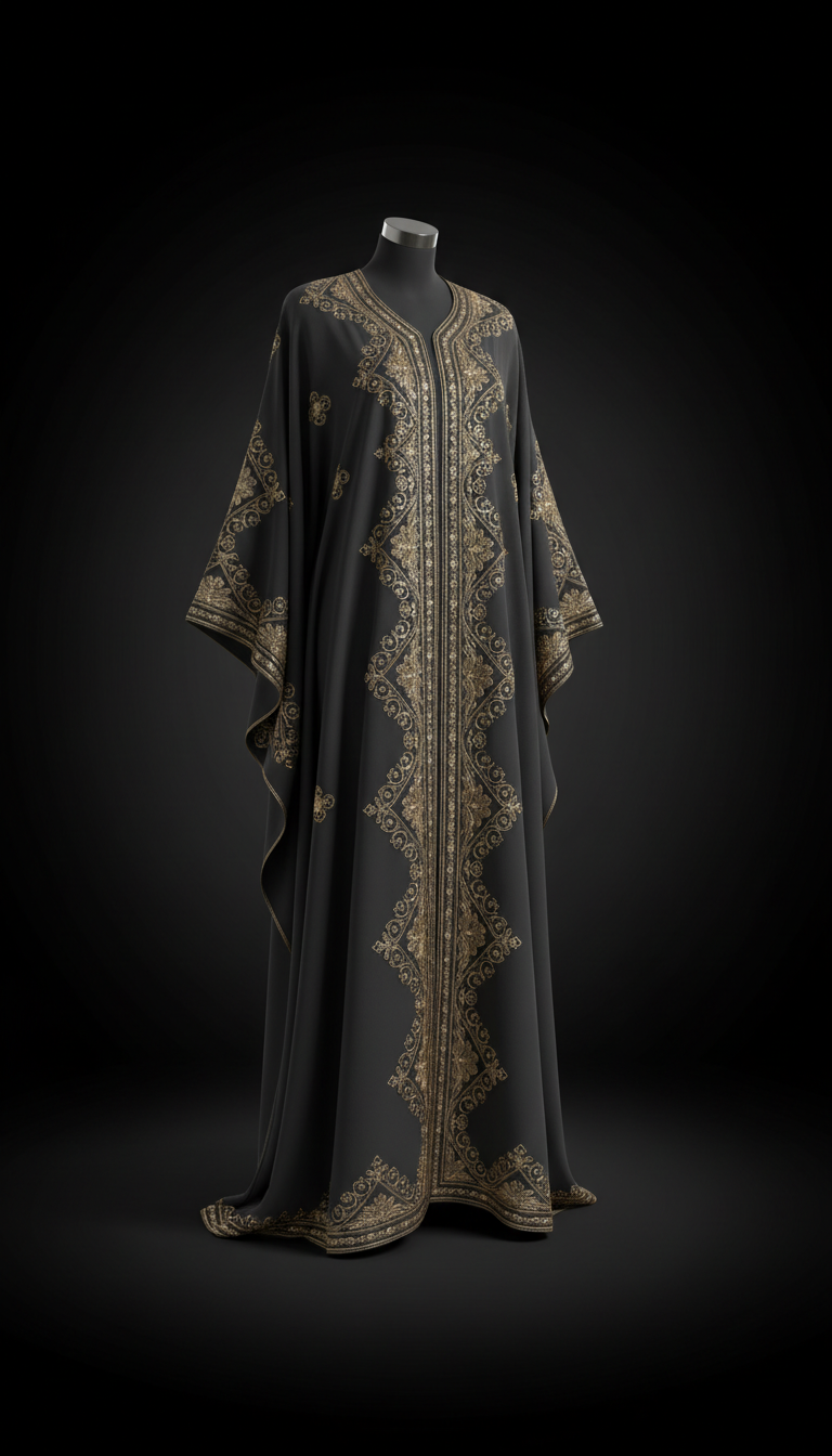Embroidered abaya with gold metallic detailing